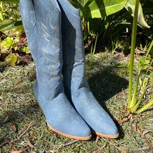 Forever Women's Blue Denim Boots - New! Size 9